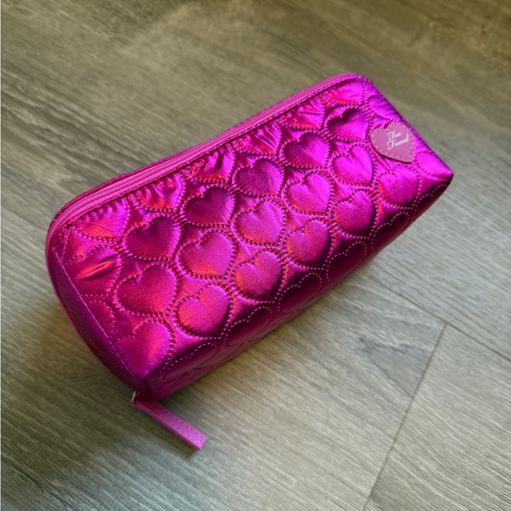 Too Faced Metallic Hot Pink Quilted Heart Cosmetic Bag